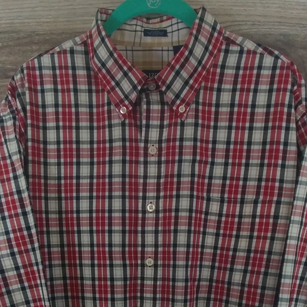 Izod Men's XL Long Sleeve Shirt Red/Beige Plaid